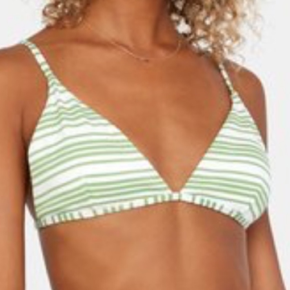 RVCA Womens Green and White Ziggy Tri Bikini Top Size Small/8